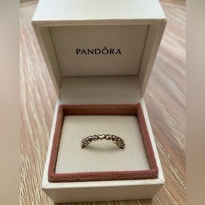 Pandora Sterling Silver Beaded Hearts Stacking Ring size 6 / 52